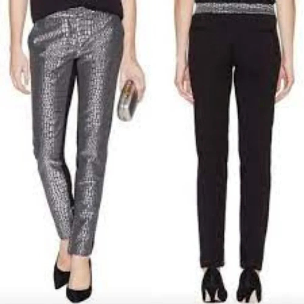 Diane Von Furstenberg Silver and Black Straight Leg Pants